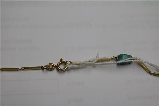 An Italian 18ct gold and turquoise set baton link chain, 78cm.